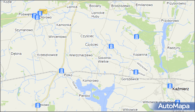 mapa Sokolniki Wielkie, Sokolniki Wielkie na mapie Targeo