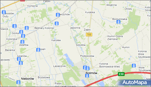 mapa Sokołów gmina Bolimów, Sokołów gmina Bolimów na mapie Targeo