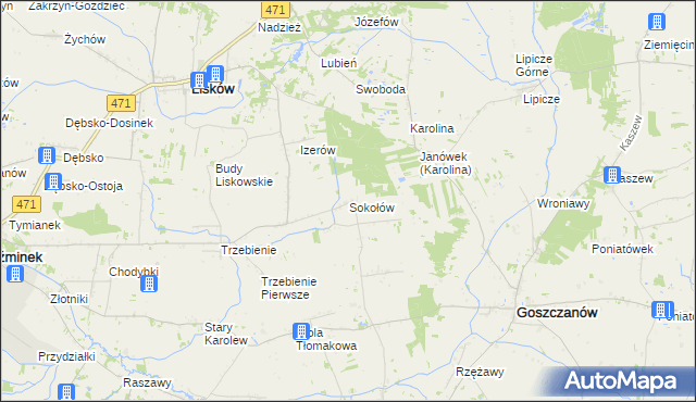 mapa Sokołów gmina Goszczanów, Sokołów gmina Goszczanów na mapie Targeo