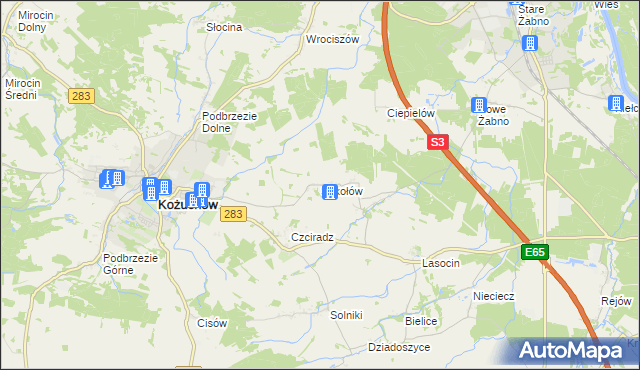 mapa Sokołów gmina Kożuchów, Sokołów gmina Kożuchów na mapie Targeo
