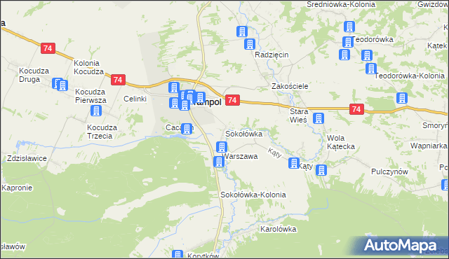 mapa Sokołówka gmina Frampol, Sokołówka gmina Frampol na mapie Targeo