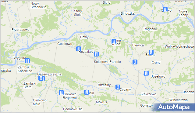 mapa Sokołowo Włościańskie, Sokołowo Włościańskie na mapie Targeo