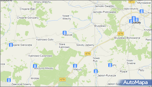 mapa Sokoły-Jaźwiny, Sokoły-Jaźwiny na mapie Targeo