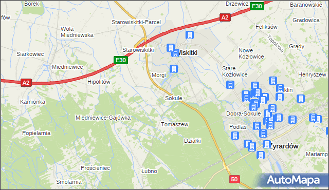 mapa Sokule gmina Wiskitki, Sokule gmina Wiskitki na mapie Targeo