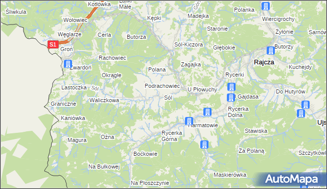 mapa Sól gmina Rajcza, Sól gmina Rajcza na mapie Targeo