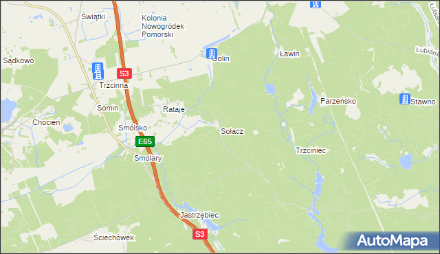 mapa Sołacz gmina Nowogródek Pomorski, Sołacz gmina Nowogródek Pomorski na mapie Targeo