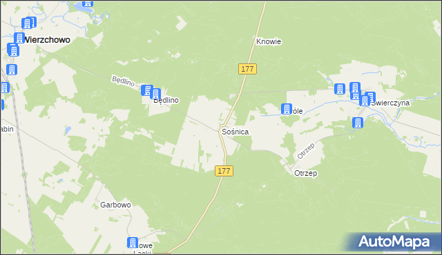 mapa Sośnica gmina Wierzchowo, Sośnica gmina Wierzchowo na mapie Targeo