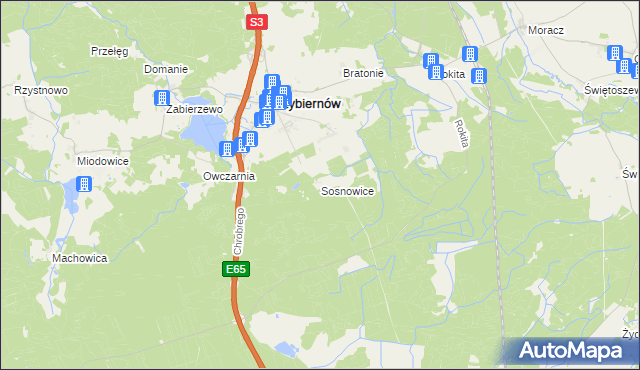 mapa Sosnowice gmina Przybiernów, Sosnowice gmina Przybiernów na mapie Targeo