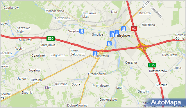 mapa Sosnowiec gmina Stryków, Sosnowiec gmina Stryków na mapie Targeo