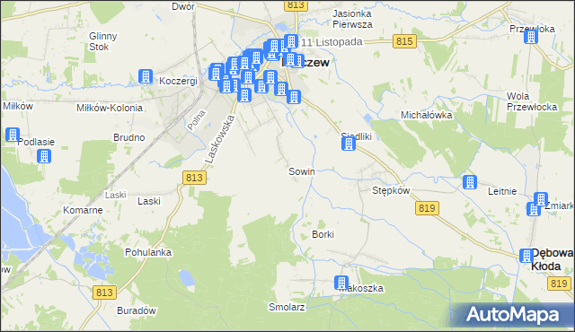 mapa Sowin gmina Parczew, Sowin gmina Parczew na mapie Targeo