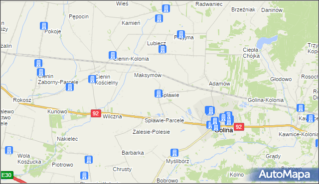 mapa Spławie gmina Golina, Spławie gmina Golina na mapie Targeo