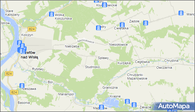 mapa Spławy gmina Józefów nad Wisłą, Spławy gmina Józefów nad Wisłą na mapie Targeo