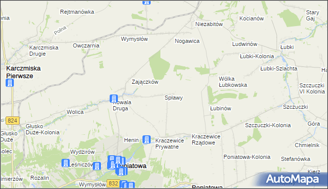 mapa Spławy gmina Poniatowa, Spławy gmina Poniatowa na mapie Targeo