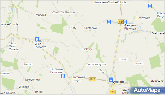 mapa Spławy gmina Wysokie, Spławy gmina Wysokie na mapie Targeo