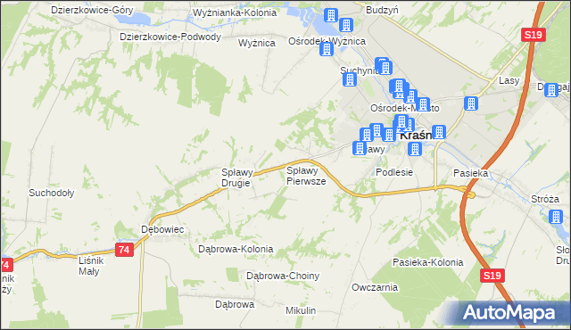 mapa Spławy Pierwsze, Spławy Pierwsze na mapie Targeo