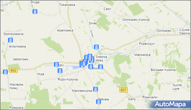 mapa Średnia Wieś gmina Żółkiewka, Średnia Wieś gmina Żółkiewka na mapie Targeo