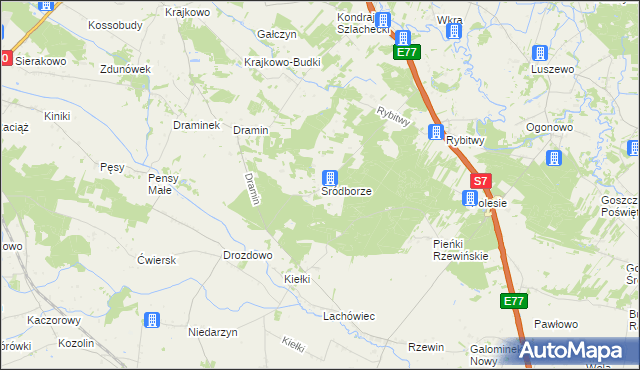 mapa Śródborze gmina Baboszewo, Śródborze gmina Baboszewo na mapie Targeo