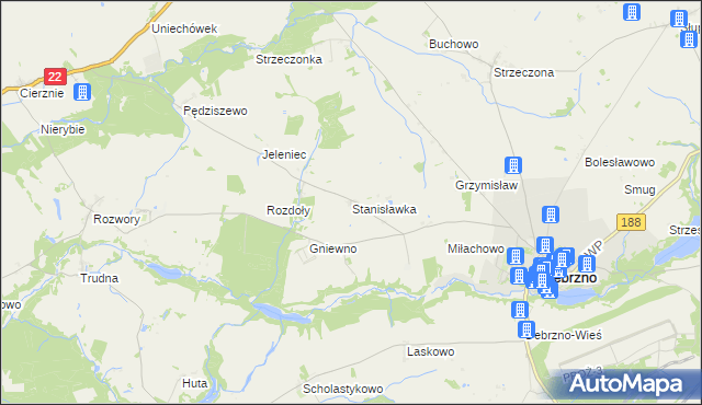 mapa Stanisławka gmina Debrzno, Stanisławka gmina Debrzno na mapie Targeo