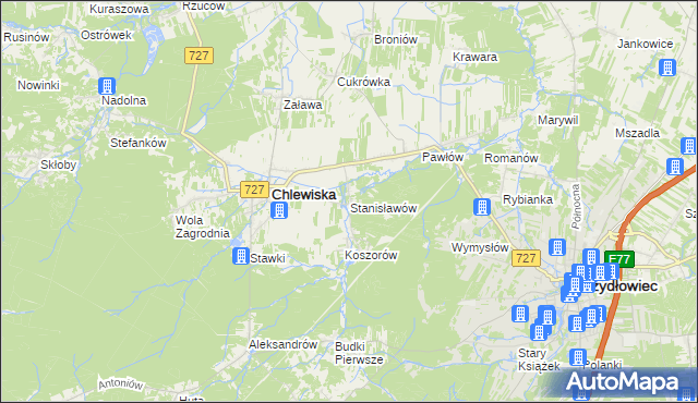 mapa Stanisławów gmina Chlewiska, Stanisławów gmina Chlewiska na mapie Targeo