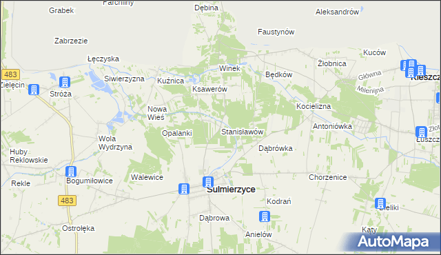 mapa Stanisławów gmina Sulmierzyce, Stanisławów gmina Sulmierzyce na mapie Targeo