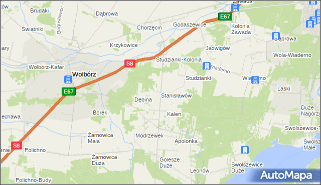 mapa Stanisławów gmina Wolbórz, Stanisławów gmina Wolbórz na mapie Targeo