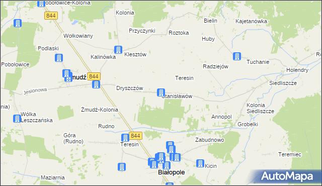 mapa Stanisławów gmina Żmudź, Stanisławów gmina Żmudź na mapie Targeo