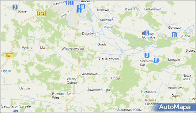 mapa Stanisławowo gmina Bieżuń, Stanisławowo gmina Bieżuń na mapie Targeo