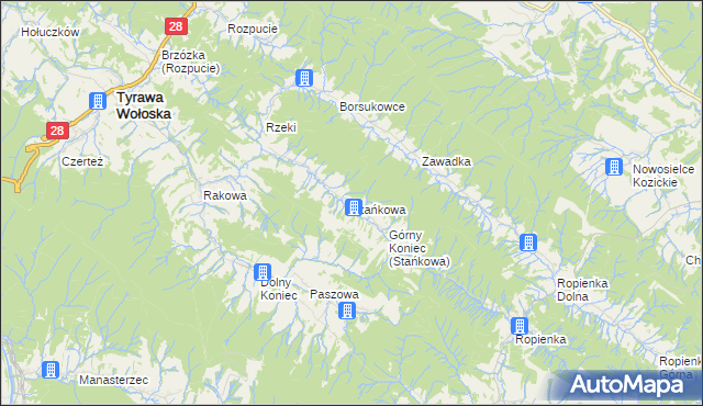 mapa Stańkowa gmina Ustrzyki Dolne, Stańkowa gmina Ustrzyki Dolne na mapie Targeo