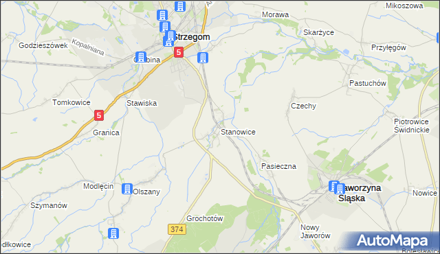 mapa Stanowice gmina Strzegom, Stanowice gmina Strzegom na mapie Targeo