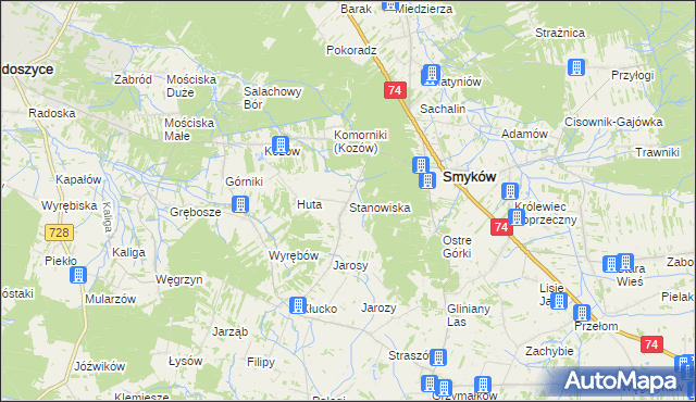 mapa Stanowiska gmina Smyków, Stanowiska gmina Smyków na mapie Targeo