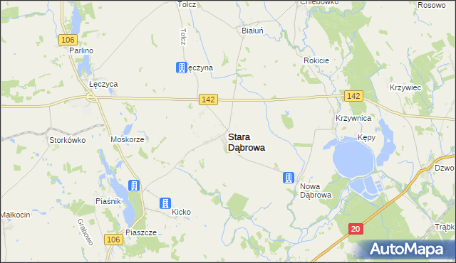 mapa Stara Dąbrowa powiat stargardzki, Stara Dąbrowa powiat stargardzki na mapie Targeo