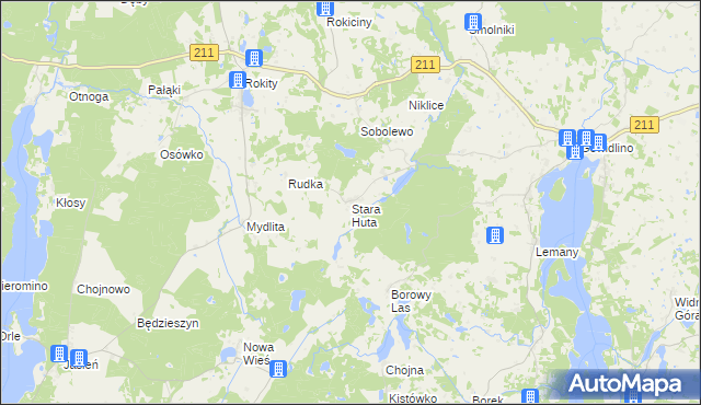 mapa Stara Huta gmina Sierakowice, Stara Huta gmina Sierakowice na mapie Targeo