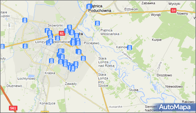 mapa Stara Łomża nad Rzeką, Stara Łomża nad Rzeką na mapie Targeo
