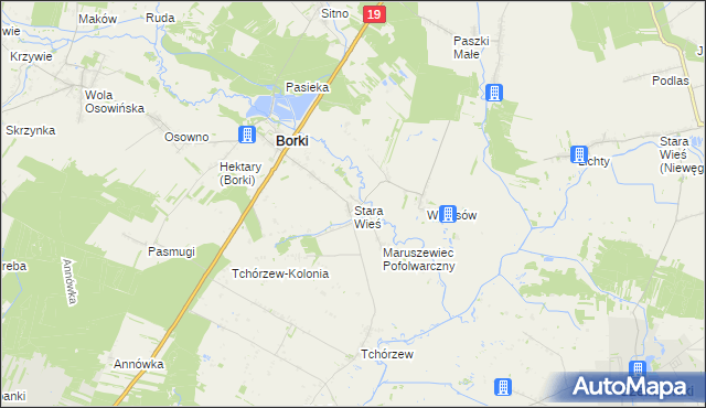 mapa Stara Wieś gmina Borki, Stara Wieś gmina Borki na mapie Targeo