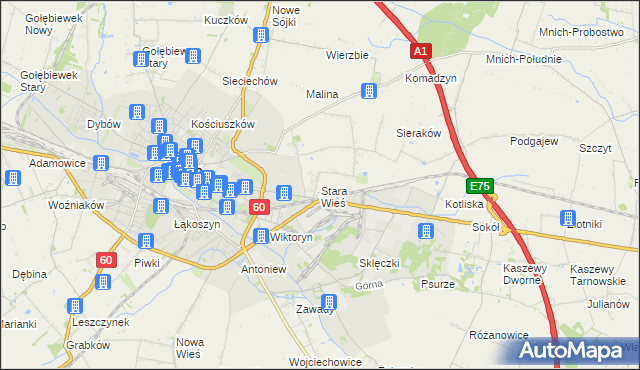 mapa Stara Wieś gmina Kutno, Stara Wieś gmina Kutno na mapie Targeo