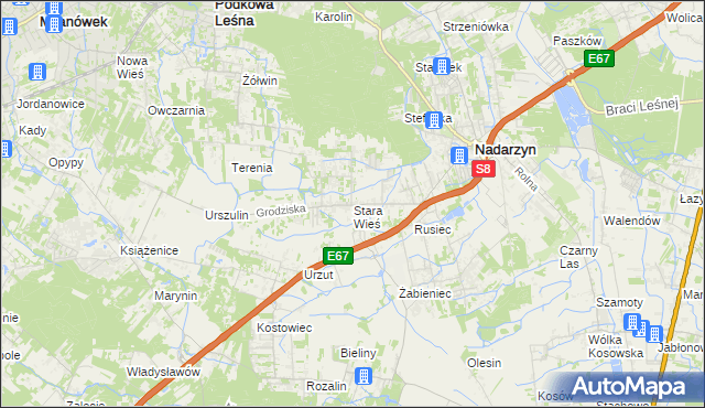 mapa Stara Wieś gmina Nadarzyn, Stara Wieś gmina Nadarzyn na mapie Targeo