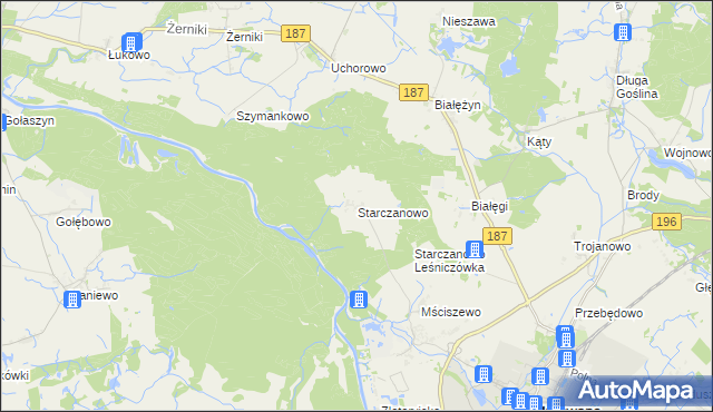 mapa Starczanowo gmina Murowana Goślina, Starczanowo gmina Murowana Goślina na mapie Targeo