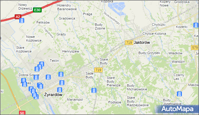 mapa Stare Budy gmina Jaktorów, Stare Budy gmina Jaktorów na mapie Targeo