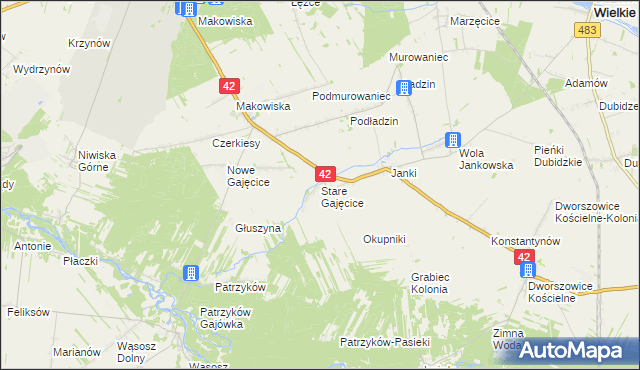 mapa Stare Gajęcice, Stare Gajęcice na mapie Targeo