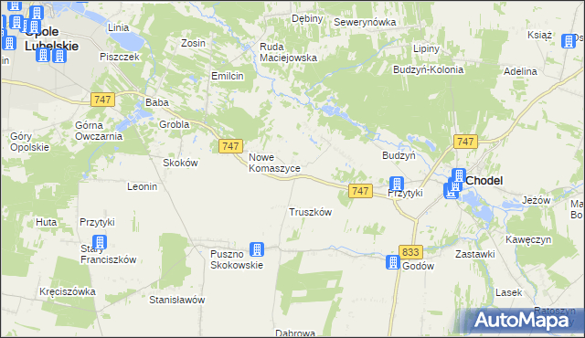 mapa Stare Komaszyce, Stare Komaszyce na mapie Targeo