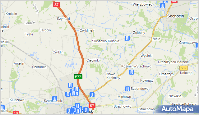 mapa Stare Koziminy, Stare Koziminy na mapie Targeo