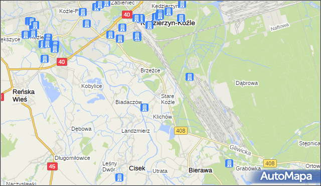 mapa Stare Koźle, Stare Koźle na mapie Targeo