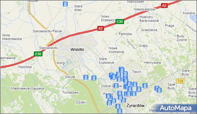 mapa Stare Kozłowice, Stare Kozłowice na mapie Targeo