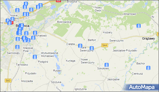 mapa Stare Świerczyny, Stare Świerczyny na mapie Targeo