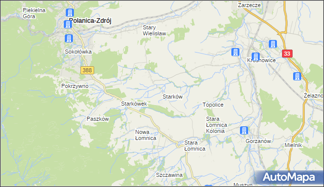 mapa Starków gmina Kłodzko, Starków gmina Kłodzko na mapie Targeo