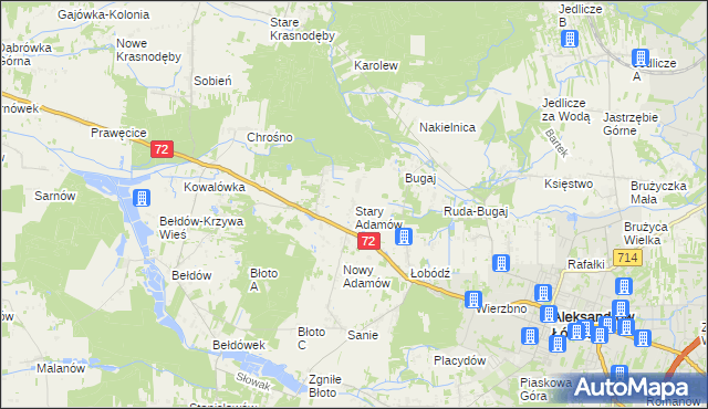 mapa Stary Adamów gmina Aleksandrów Łódzki, Stary Adamów gmina Aleksandrów Łódzki na mapie Targeo