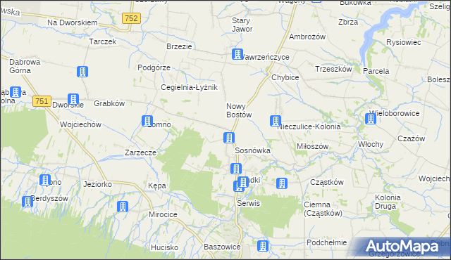 mapa Stary Bostów, Stary Bostów na mapie Targeo