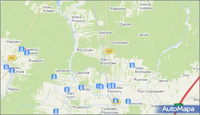 mapa Stary Broniszew, Stary Broniszew na mapie Targeo