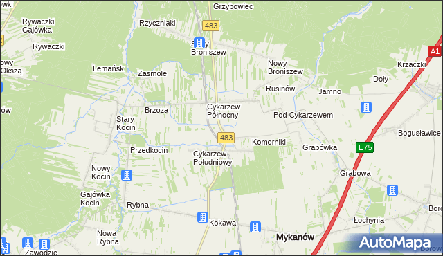 mapa Stary Cykarzew, Stary Cykarzew na mapie Targeo