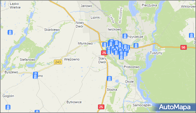 mapa Stary Dwór gmina Koronowo, Stary Dwór gmina Koronowo na mapie Targeo